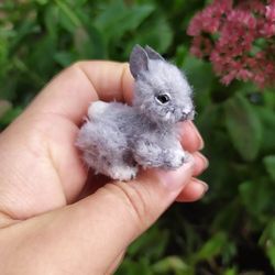 Miniature realistic bunny rabbit minitoy ooak pet friend for doll custom figurine dollhouse miniatures handmade crochet