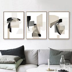 Grey Abstract Art Set Of 3 Prints Large Triptych Minimal Poster Black Gray Wall Art Digital Prints Abstract Modern Art