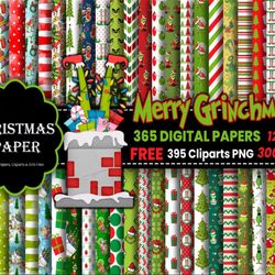 365 digital papers 300 dpi maximum quality the grinch christmas, cliparts png the grinch christmas, scrapbook designs pa