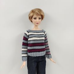 Barbie doll clothes gray striped sweater
