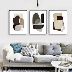 Black Gray Wall Art Digital Prints Abstract Modern Art Grey Abstract Art Set Of 3 Prints Large Triptych Shapes Poster
