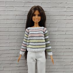 Barbie doll clothes white striped sweater