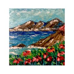 Landscape Painting Monterey Original Art Big Sur Impasto 3D canvas Oil Painting Pacific Seascape 8 by 8 Small Landscape