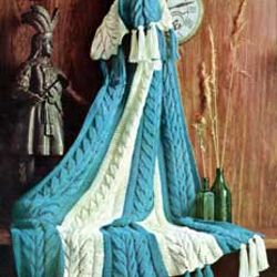 Vintage Afghan Knitting Pattern, Blue and White Afghan Pattern, Blanket Knitting Pattern PDF, Knit Aran Afghan Pattern