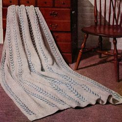 Vintage Afghan Knitting Pattern, Knit Laurel Afghan Pattern, Blanket Knitting Pattern PDF, Knit Aran Afghan Pattern