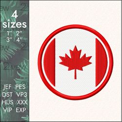 Canadian Embroidery Design, circle Canada maple leaf patch, 4 sizes
