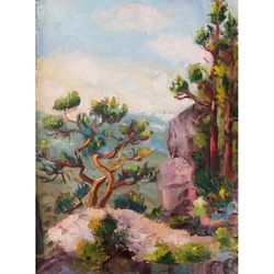 pine tree painting  original california mountain scenery wall art, inyo national forest