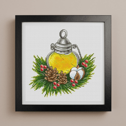 Christmas lamp cross stitch pattern PDF, lantern cross stitch, winter cross stitch, christmas cross stitch pattern