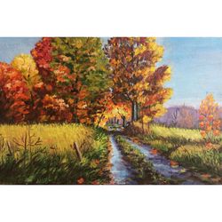 Golden Autumn Painting, Original Oil Painting on Canvas, Vermont Scenery, Fall Tree Wall Art