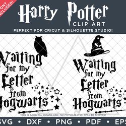harry potter clip art design svg dxf png pdf - waiting for my letter to hogwarts two typography bundle & free font!