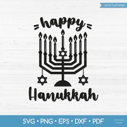 Happy Hanukkah Design with Menorah SVG Cut File