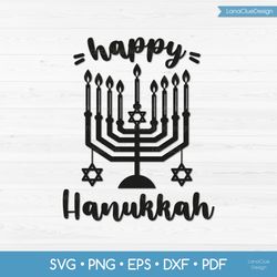 happy hanukkah design with menorah svg cut file