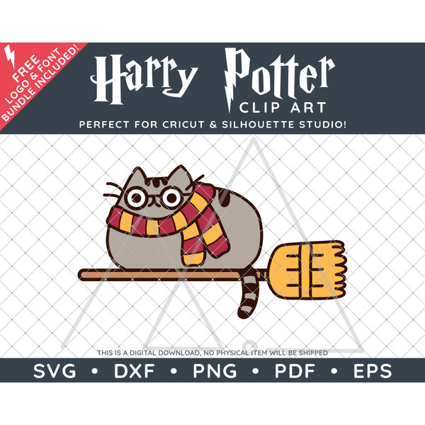 Harry Potter Pusheen Broom by SVG Studio Thumbnail2.png