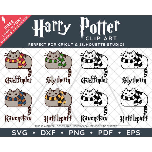 Harry Potter Pusheen Hogwarts Houses by SVG Studio Thumbnail.png