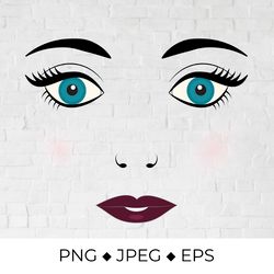 cute young woman face. doll face sublimation design