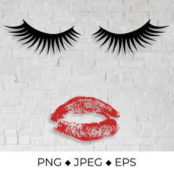 eyelashes and red lips sublimation design