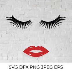 eyelashes and red lips svg cut file