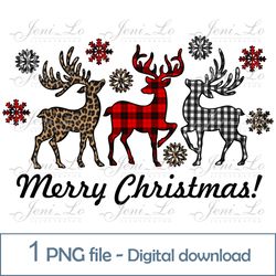 Christmas deers Buffalo plaid 1 PNG file Merry Christmas clipart Christmas reindeer design for Sublimation Download