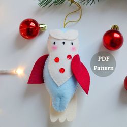 Owl PDF Sewing Pattern DIY Felt Plushie Christmas ornament