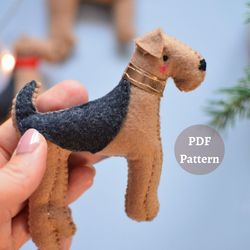 Dog PDF Sewing Pattern DIY Felt Plushie Christmas ornament Airedale terrier