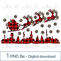 Santa and Christmas deers 1 PNG file Merry Christmas clipart Buffalo plaid print design for Sublimation Digital Download