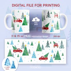 11 oz and 15 oz Christmas mugs, Christmas truck, PNG JPEG Digital Download, Christmas Gift Tags SVG