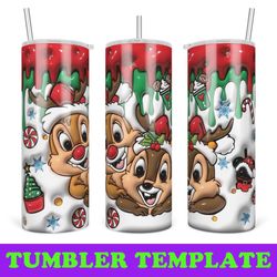 chip and dale merry christmas 3d inflated tumbler wrap, merry christmas 20oz skinny tumbler wrap instant download