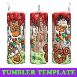 christmas disney gingerbread castle 3d inflated tumbler wrap, christmas disney 20oz skinny tumbler wrap png