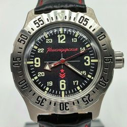 Vostok Komandirskie Black & Red Stainless Steel Genuine leather 350515 Brand New men's mechanical automatic watch