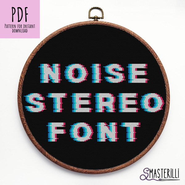 3D stereo alphabet cross stitch pattern PDF by Smasterilli. Noise effect letters like videogame font..jpg