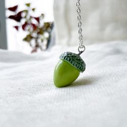Small ceramic acorn necklace Acorn pendant Forestcore jewelry Cottagecore necklace Whimsical ceramics