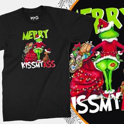 Merry Kiss My Ass Christmas t-shirt Funny Rude Christmas Gringe Santa Clause Butt Kiss Funny Adults/Unisex tshirt Mens