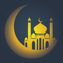 Crescent moon with mosque