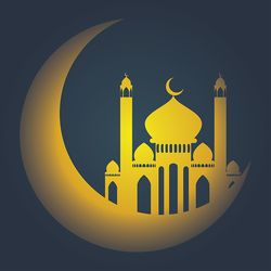 crescent moon with mosque