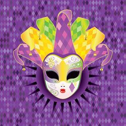 Decorative full face carnival mask with jolly hat