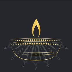 Golden Diwali candle line art