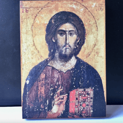 Jesus Christ the Closed Gospel Book | Icon of the Pantocrator - Hilandar | Size: 20 x 14,5 x 2 cm | Made in Russia