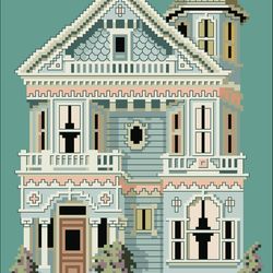 PDF Cross Stitch Pattern - Counted Victorian House - Reproduction Vintage Scheme Cross Stitch