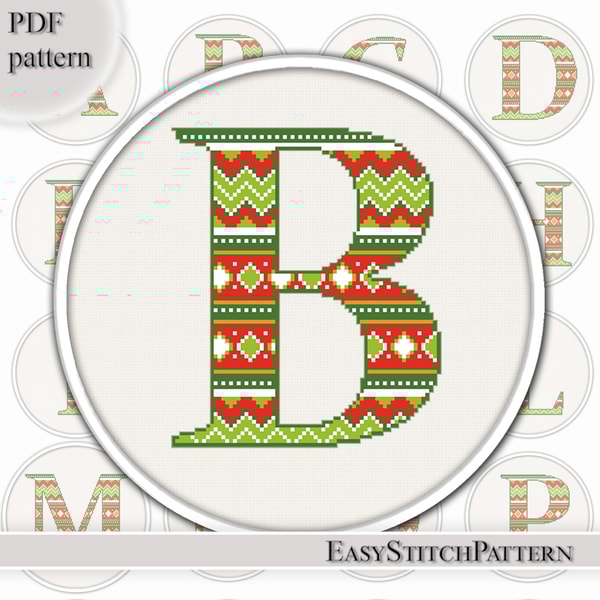 Letter B. Monogram cross stitch pattern. Geometric Ornament. | Inspire ...