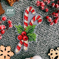 Cross Stitch Pattern Christmas Candy Cane - Christmas Decoration Cross Stitch Chart - Printable PDF Instant Download