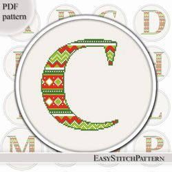 Letter C. Monogram cross stitch pattern. Funny cross stitch.. Christmas cross stitch pattern.