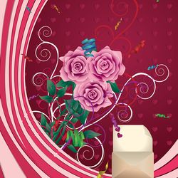 Greeting card with opened envelope and pink roses