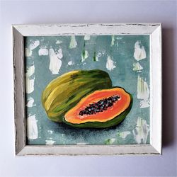 Fruit painting, Decor kitchen wall, Papaya acrylic fruit painting, Accent wall dining room