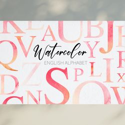 Watercolor Pink English Alphabet Clipart / Watercolor Letters / Pink Letter Art / ABC's / Alphabet PNG
