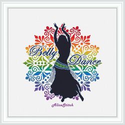 Cross stitch pattern belly dance silhouette dancer oriental East music rainbow ornament counted crossstitch patterns PDF