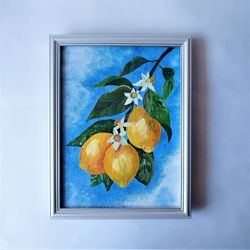 Fruit tree painting, Acrylic fruit painting, Lemon painting, Kitchen wall decoration, Painting impasto