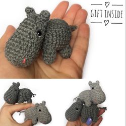 Miniature hippo | Hippo lovers gift | Hippo plush | Crochet hippo | Small gift for friend | Pick me up gift