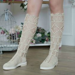 Crochet summer boots Knee high boots women Knit boots women Crochet summer shoes