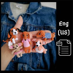 PDF Crochet Dogs Brooches SET Pattern: Welsh Corgi, King Charles Spaniel, Dachshund Boy, Dachshund Girl, Chihuahua