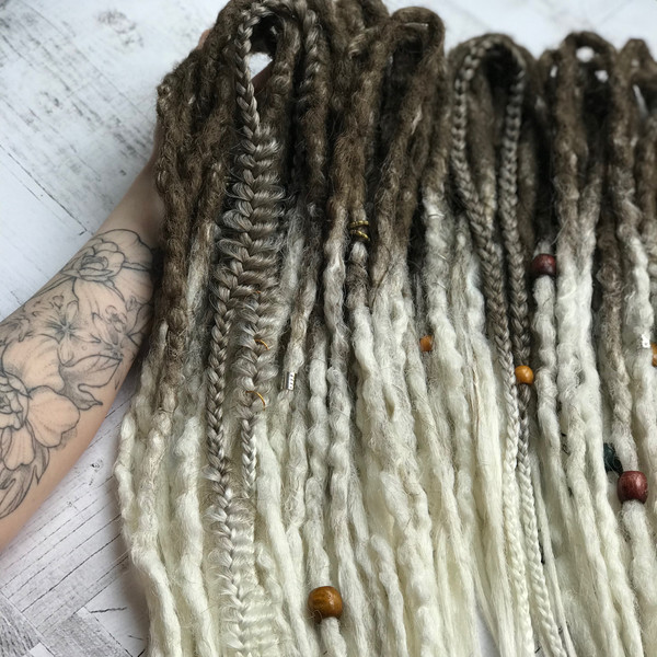 Brown to white ombre synthetic crochet dreadlocks-5